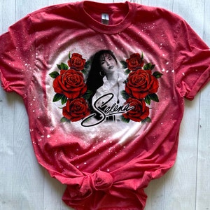 Red Beached Selena Inspired Shirt With Roses, Music Shirts, womens selena shirts, gifts for her, red tie dye
