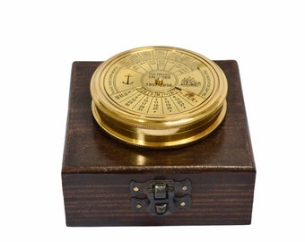 3" Big 100 Year Calender Compass in a wood box ( Brass, Black or Bronze )