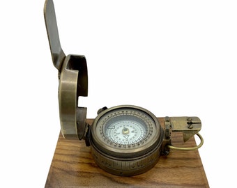 Bronze Army Style Prismatic Marching Compass in a Wood Box