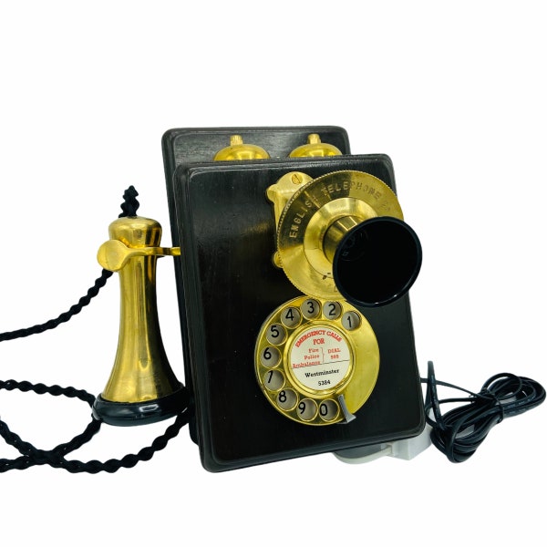 1930's Style Wood Wall Working Telephone ( Brass , Brushed or Bronze )