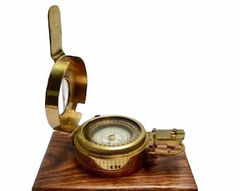 Brass Army Style Prismatic Marching Compass in a Wood Box
