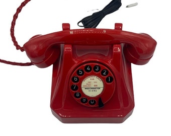 Antique 1950's Red Coated WEIDMANN Swiss Bakelite Table Telephone