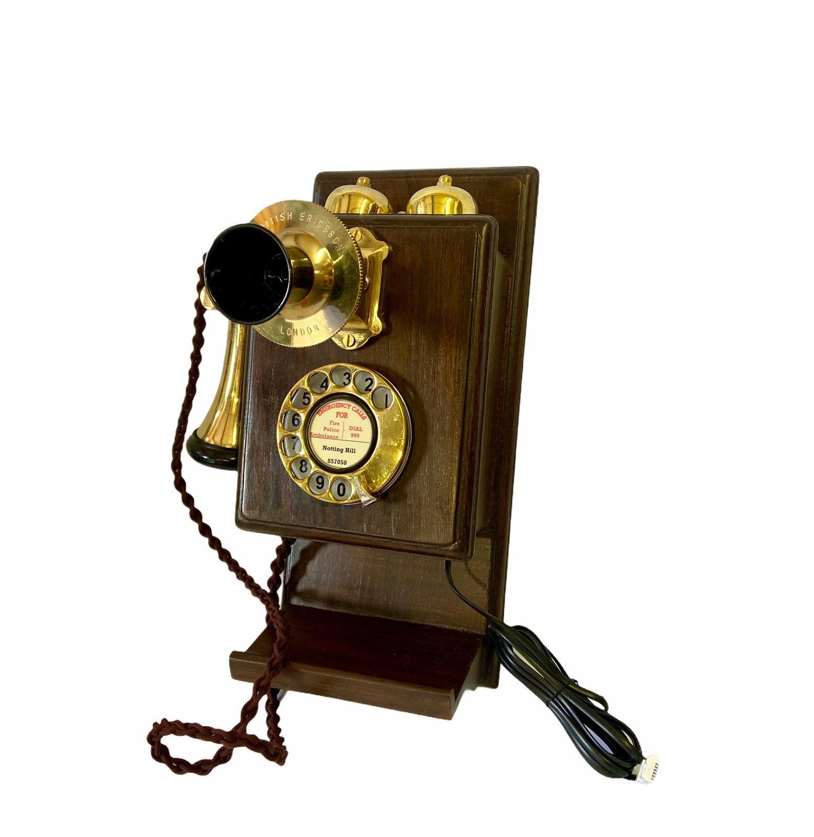 1930's Style Wooden Wall Telephone with a Shelf Brass Etsy