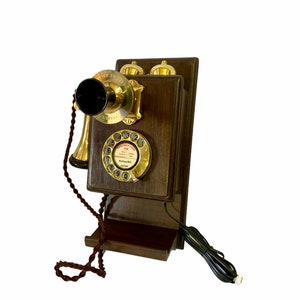 1930's Style Wooden  Wall Telephone with a Shelf ( Brass , Bronze, Black or Chrome )