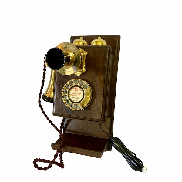 1930's Style Wooden  Wall Telephone with a Shelf ( Brass , Bronze, Black or Chrome )