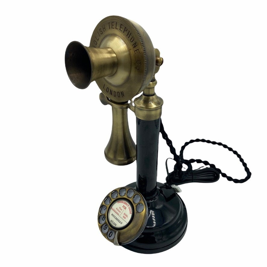 1920年代風のブラシ仕上げ＆ブラックのキャンドルスティック電話（3