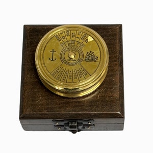 2.5&quot; Small Brass, Black or Bronze Calendar Compass in a wood box