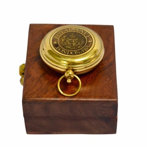 2&quot; Royal Navy Style Pocket Compass in a Wood Box ( Brass, Bronze, Chrome , Black )
