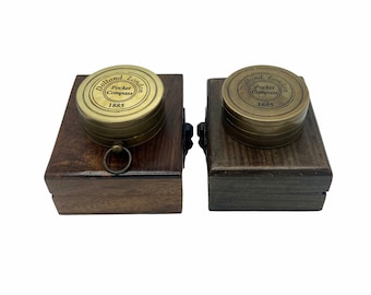 Brass or Bronze 2" Dolland Sundial Compass in a Wood Box