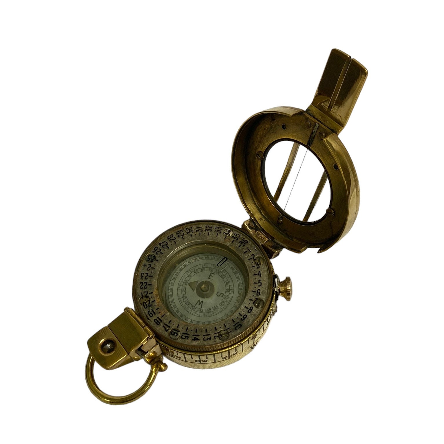 Boussole Militaire De Collection En Laiton Doré - Années 1950, Fonctionne