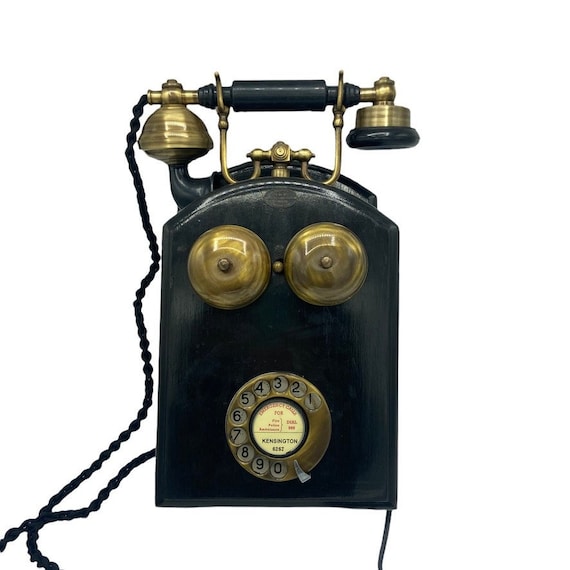 置物 antique USA telephone Big Brass or Bronze 1930s/40s Style Working Wooden Wall Cradle