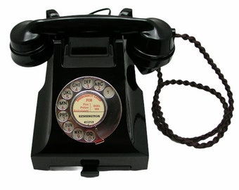 Antique 1940's English GPO ( General Post Office) Black Bakelite #300 Series Desk Telephone with a Pull Out Tray ( 4 Models )