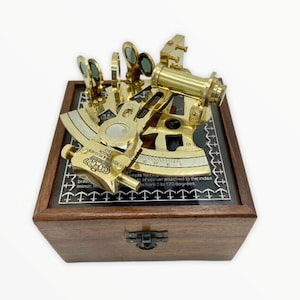 Large Brass Lifeboat Midi Sextant in a wood or glass topped box