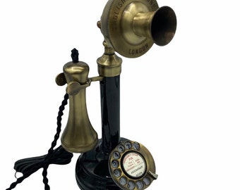 1920年代風のブラシ仕上げ＆ブラックのキャンドルスティック電話
