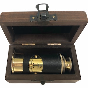 6&quot; Leather Tubby Telescope in a Wooden Box  ( Brass, Bronze, Black, Red, Grey )