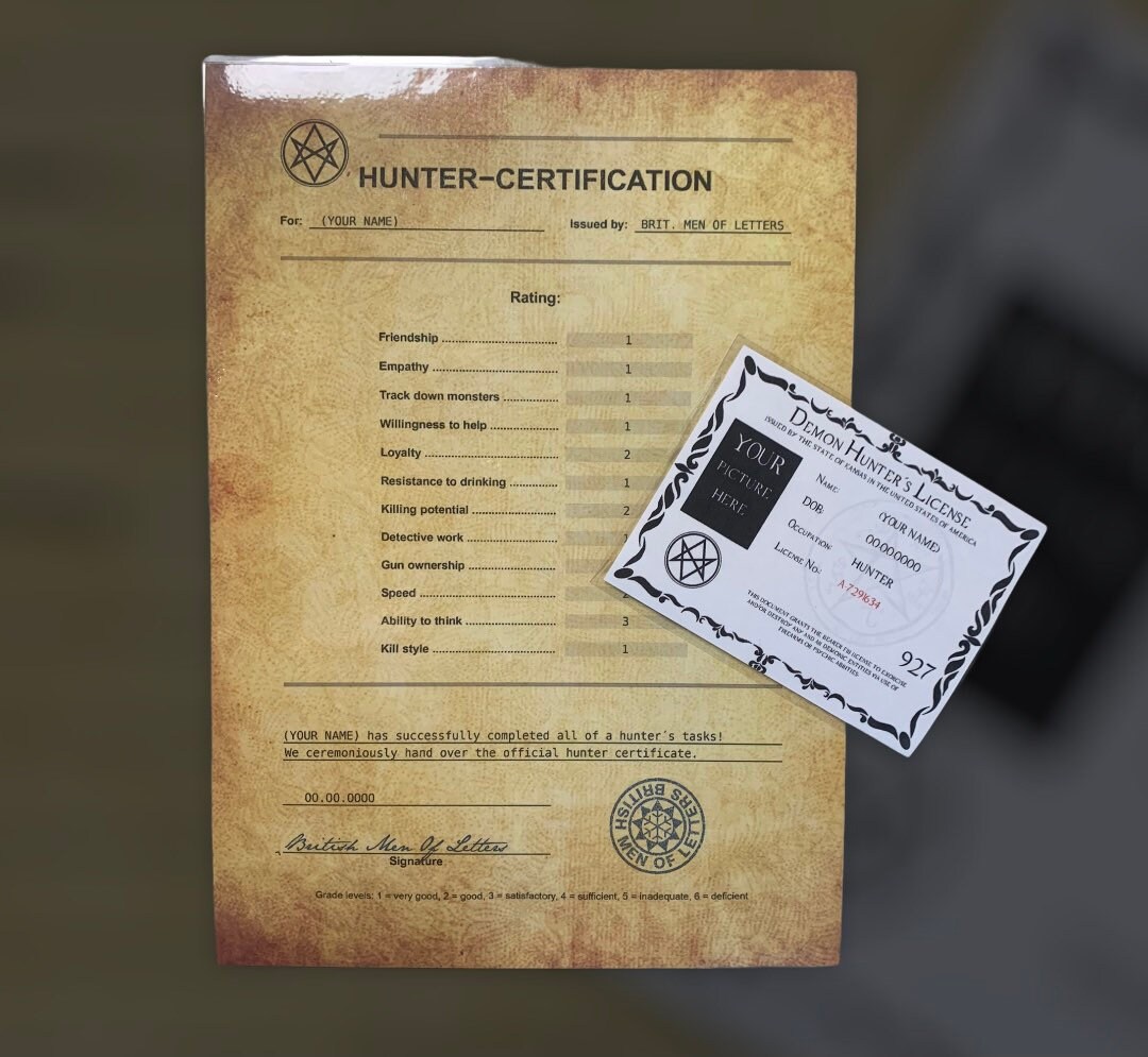 Supernatural Hunter Certificate Hunter License German - Etsy India