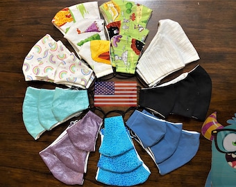 Cotton Face Mask with filter pocket Adult and Kids. Washable, Reusable and handmade.