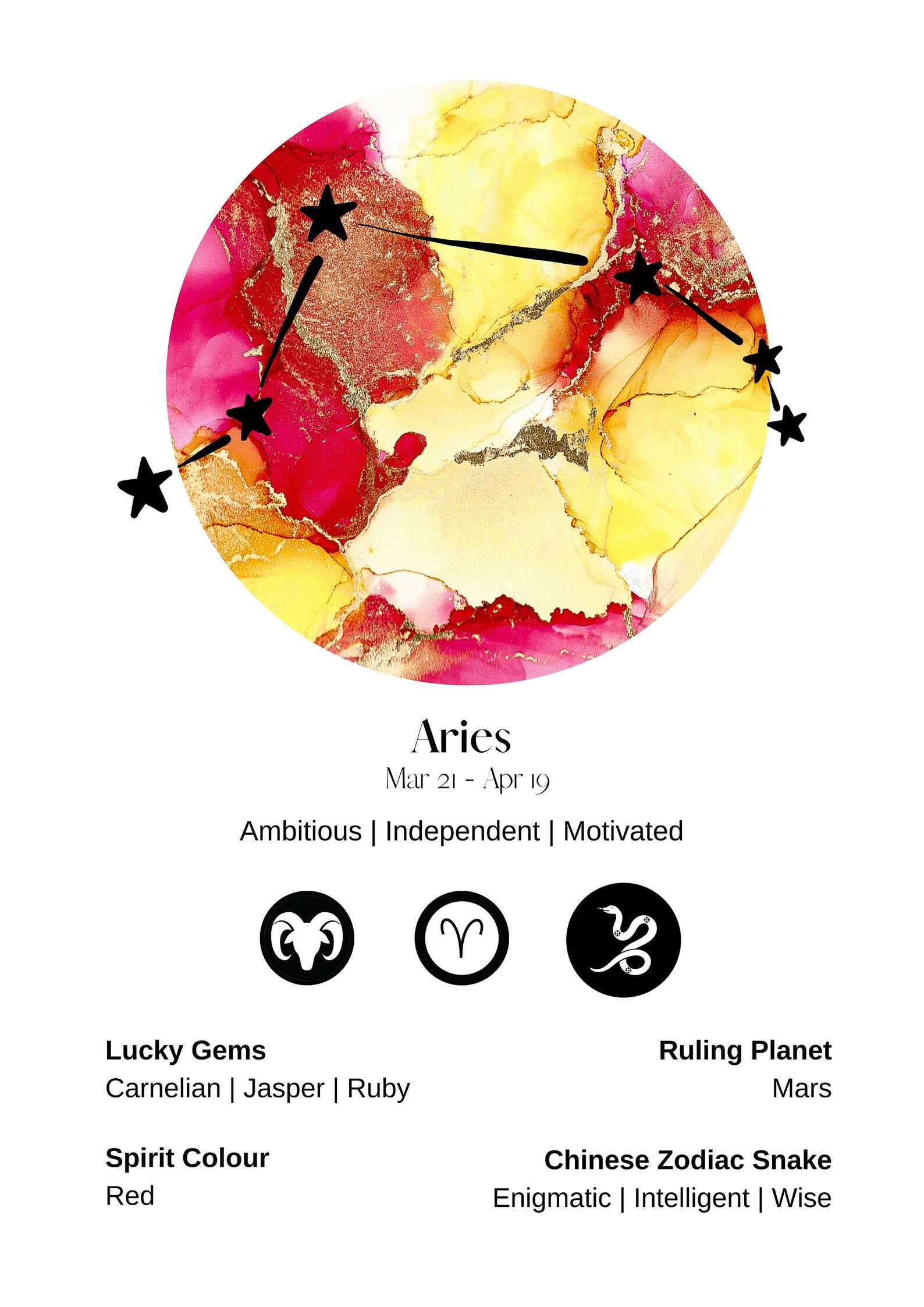 Aries Digital Print Chinese SNAKE Zodiac Aries Print Zodiac Etsy