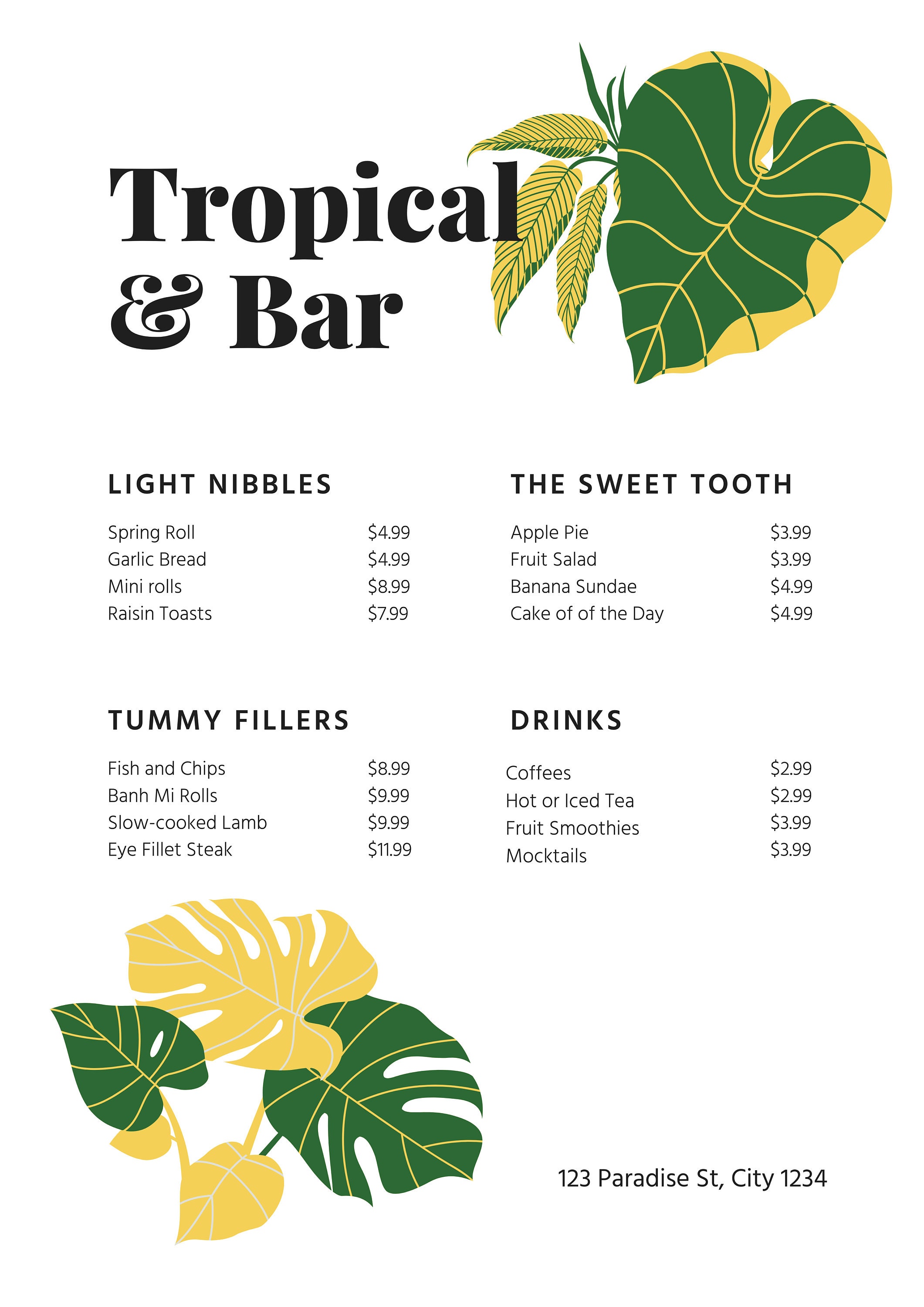 Restaurant menu Cafe menu Bar menu Botanical leaves food