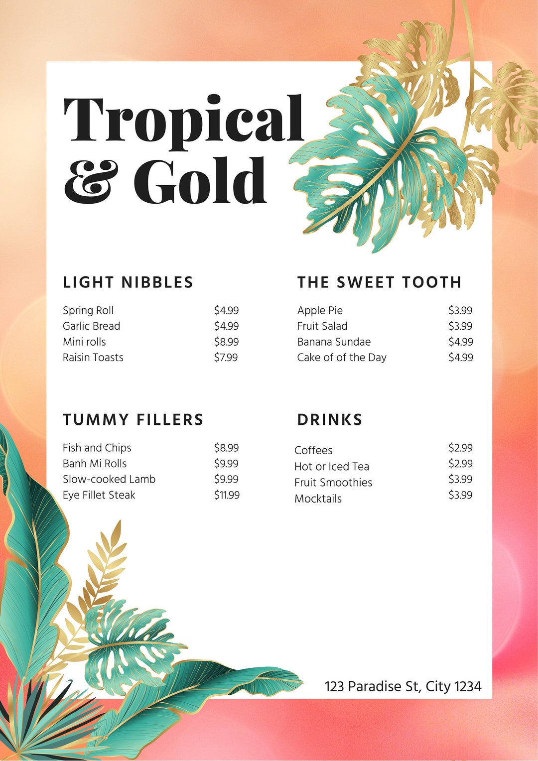 Restaurant Menu | Cafe Menu | Bar Menu | Tropical Leaves Food Menu | 2 ...