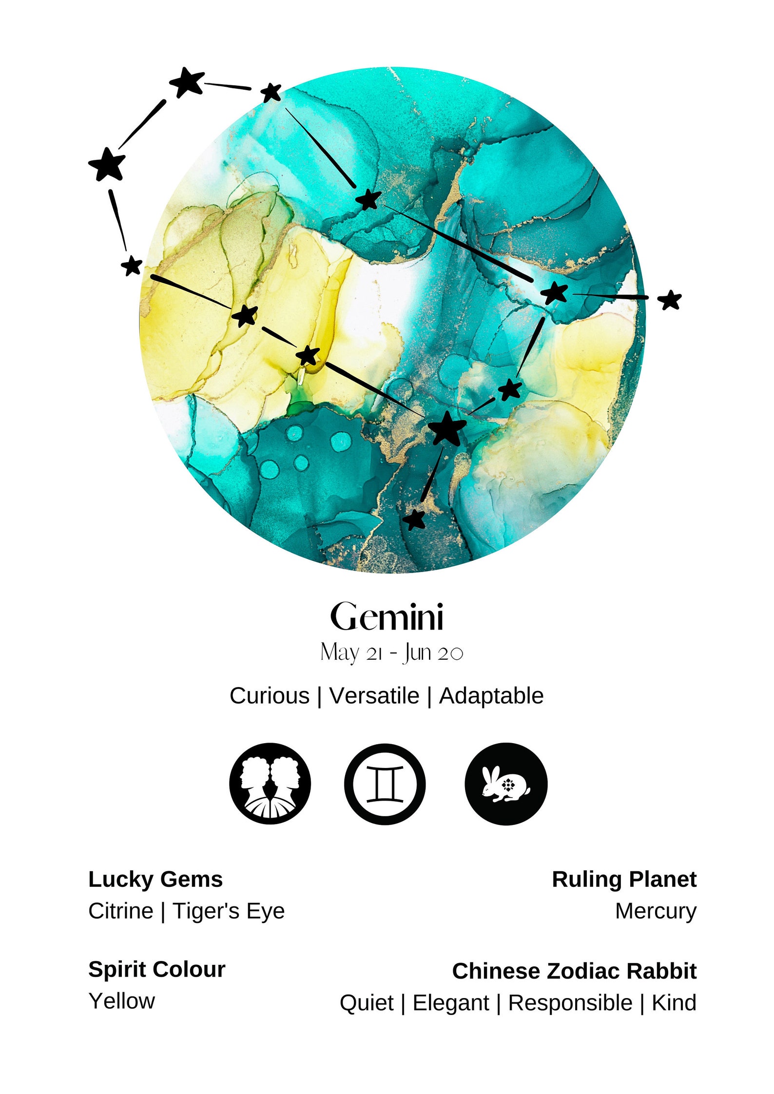 Gemini Digital Print Chinese RABBIT Zodiac Gemini Print Etsy