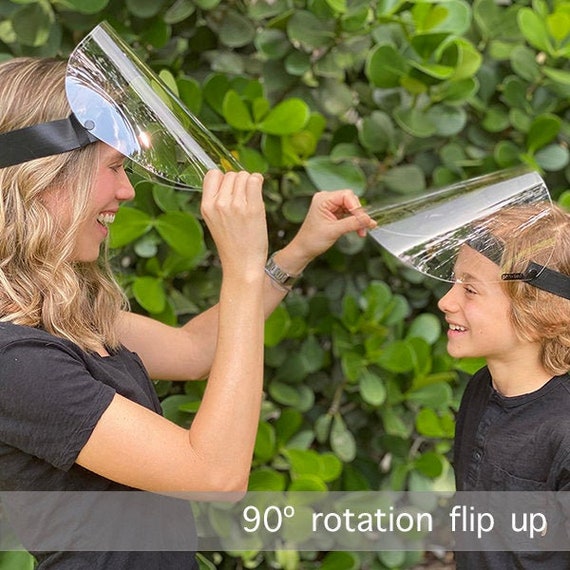 Face shields made in USA. Durable and reusable, stronger and ultra-clear visor, practical flip up & lay flat design.