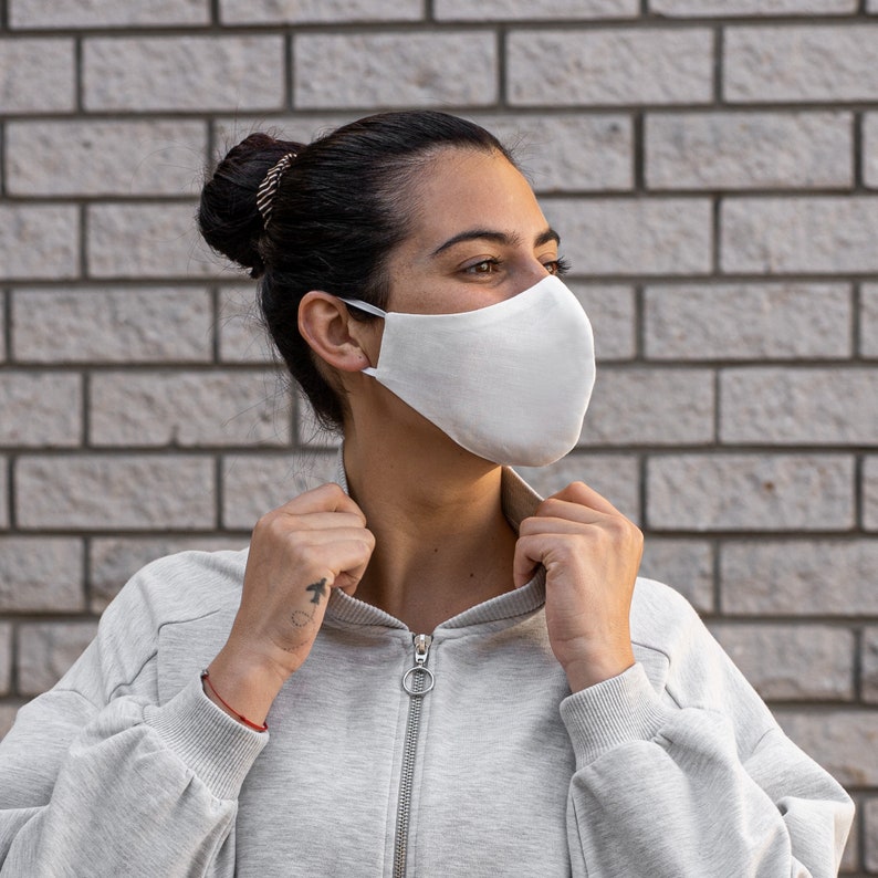 White Face Mask 3Ply Reusable and Washable Linen Layered Etsy