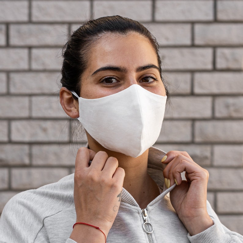 White Face Mask 3Ply Reusable and Washable Linen Layered Etsy