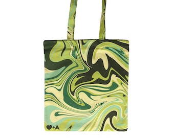Green Swirl Abstract Organic Cotton Tote Bag, Made in UK, Shoulder Bag, Reusable Bag, Shopping Bag, Travel Tote Bag, retro, 90s