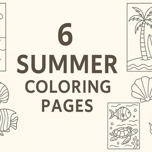 6 Sommer Malseiten - Druckbare Ausmalseiten zum Thema Strand und Meer für Kinder & Erwachsene - sofortiger digitaler Download