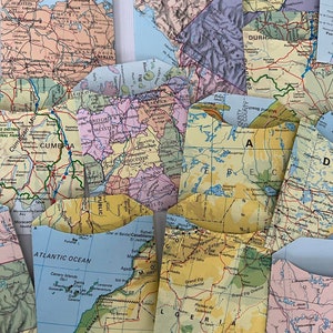 Pocket vintage travel maps of the world for journaling, scrapbooking and embellishments.