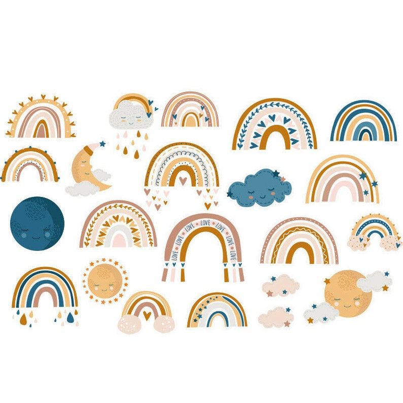 Boho Rainbow Wall Stickers Nursery Decals Clouds Sun Moon Kids Etsy