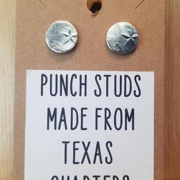 Texas State Quarter Punch Stud Earrings, Coin Earrings, Coin Stud Earrings. Texas Earrings