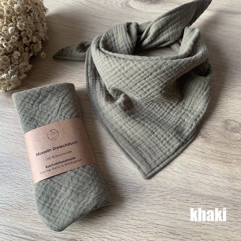 Bio Musselin Dreieckstuch personalisiert in vielen Farben Baby & Kind khaki