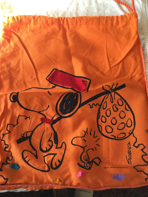Navy Blue and Orange Drawstring Shoulder Bag with Orange Tassel
