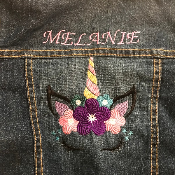 Unicorn girls blue jean jackets Personalized embroidered
