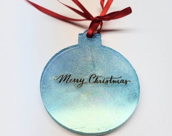 Holographic Blue Color Shifting Shiny Merry Christmas Tree Ornament Suncatcher Holiday Gift Decoration