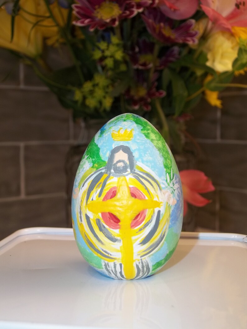 Egg Beater Jesus on a Painted Easter Egg Wooden Biblical Acrylic Etsy