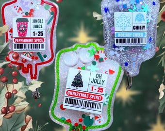 Christmas IV bag, custom fill, glittery, Christmas, holiday, blood bag