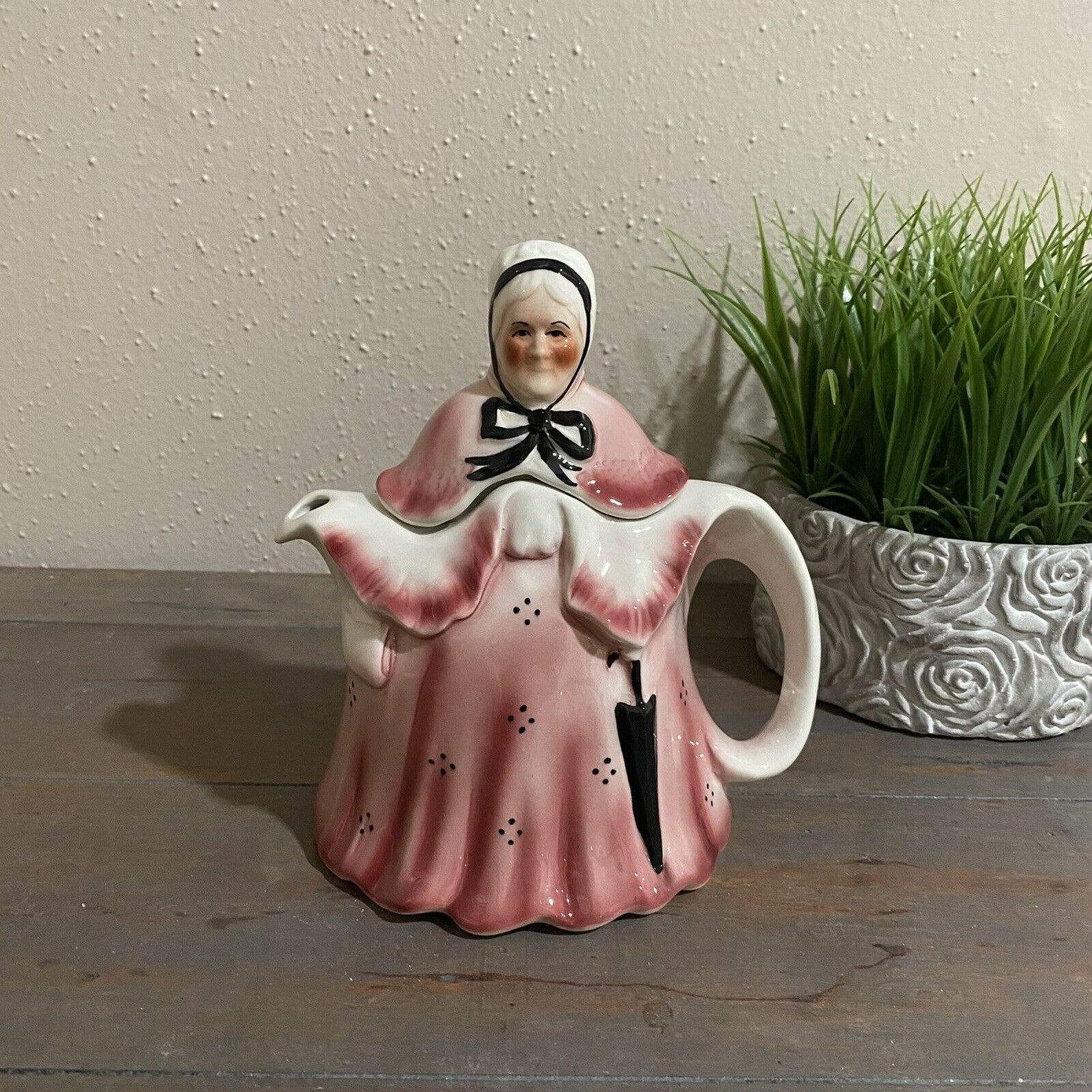 Tony Wood Teapot Victorian Little Old Lady Pink Staffordshire Etsy