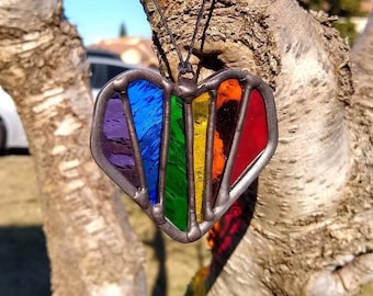 Rainbow Heart Stained Glass Suncatcher Stain glass wall hanging