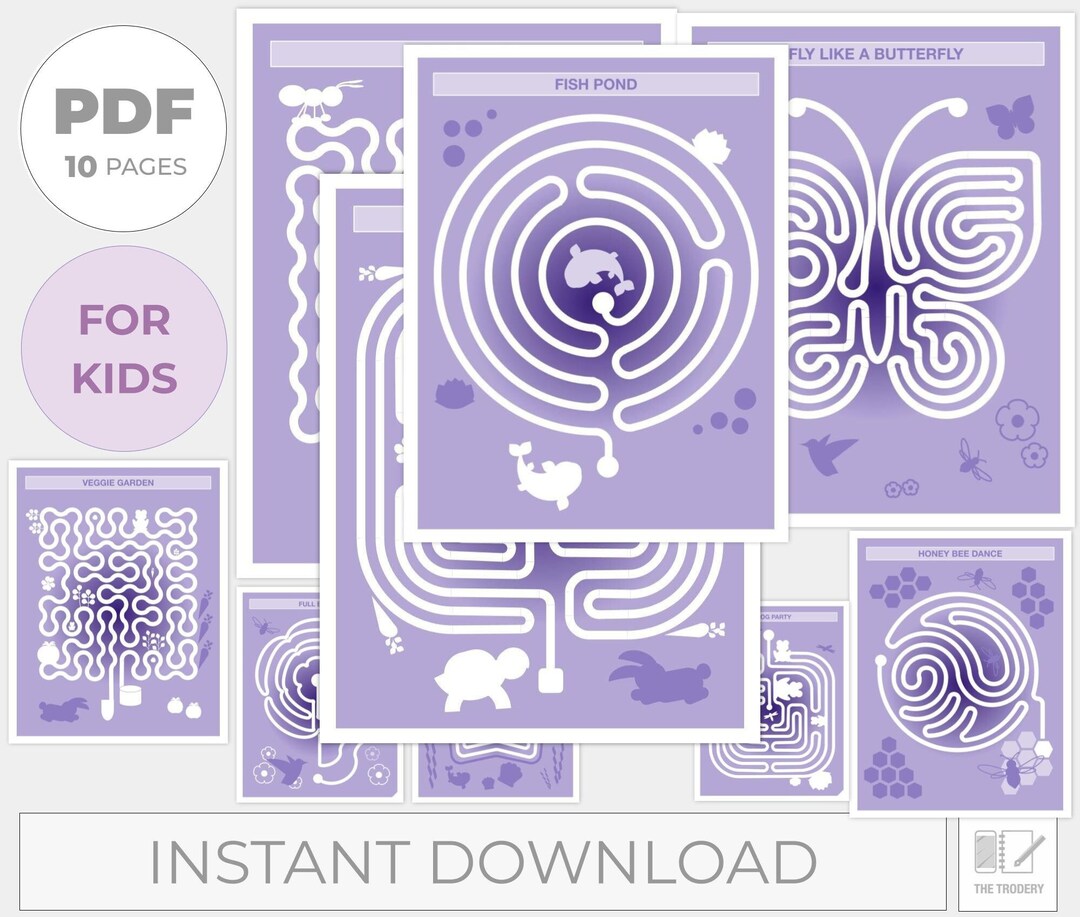 Finger Path Worksheets for Kids Printable PDF 10 Pages Labyrinth for ...