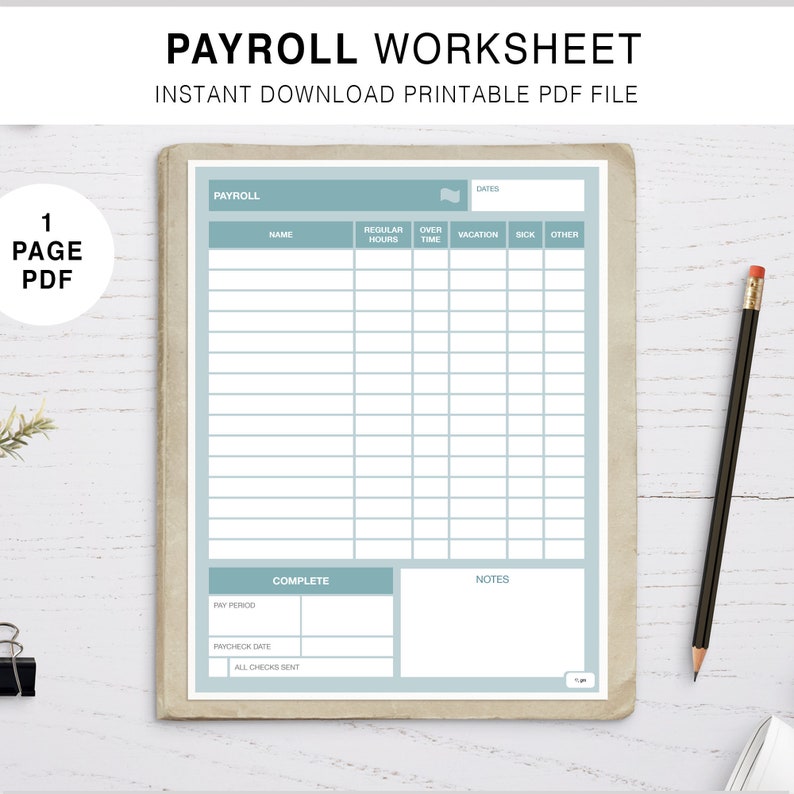 Payroll Worksheet Printable PDF Instant Download Business | Etsy
