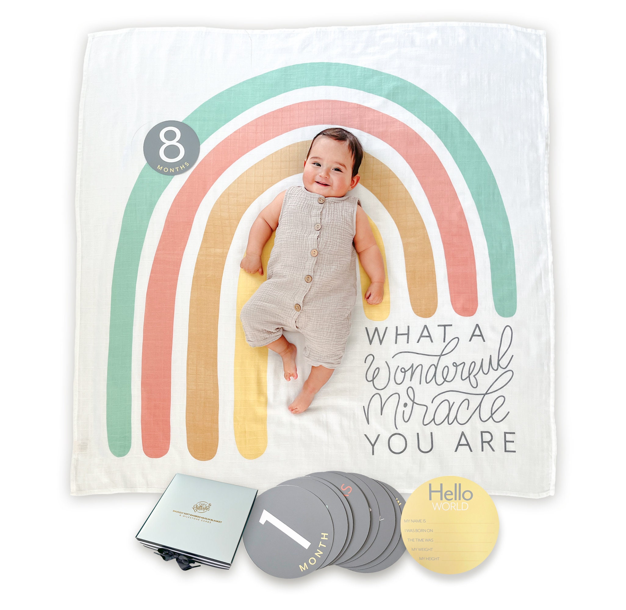 Rainbow Baby Blanket Rainbow Baby Gift Milestone Blanket With Milestone Cards Baby Announcement Sign Monthly Milestone Discs Etsy