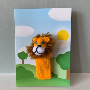 Carte de vœux de lion, carte de marionnette de doigt, carte de vœux de lion, carte de marionnettes de main, carte d’anniversaire de lion, marionnette de doigt de lion