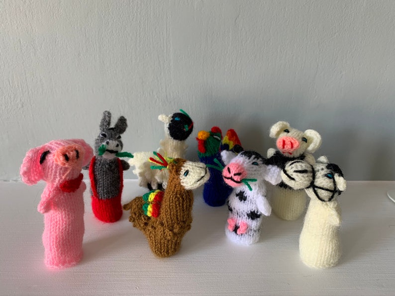 5 Finger Puppets, Farm Animal Finger Puppet Set, Hand Knitted Finger Puppets, Hand Puppets Etsy
