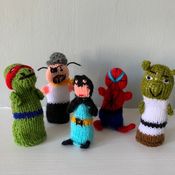 3 Super Heroes Finger puppets Set, Characters finger puppet set, Hand knitted finger puppets