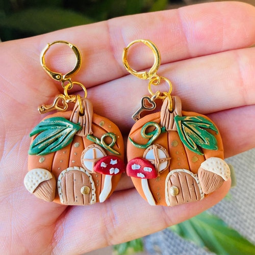 Polymer Clay Pumpkin Earrings/ Dangle Earrings/ Halloween Etsy
