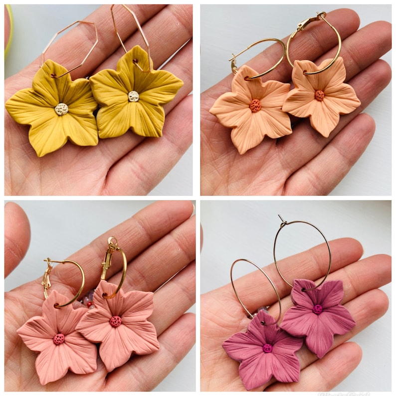 Polymer Clay Flower Earrings / Polymer Clay Petunia Flowers / Etsy