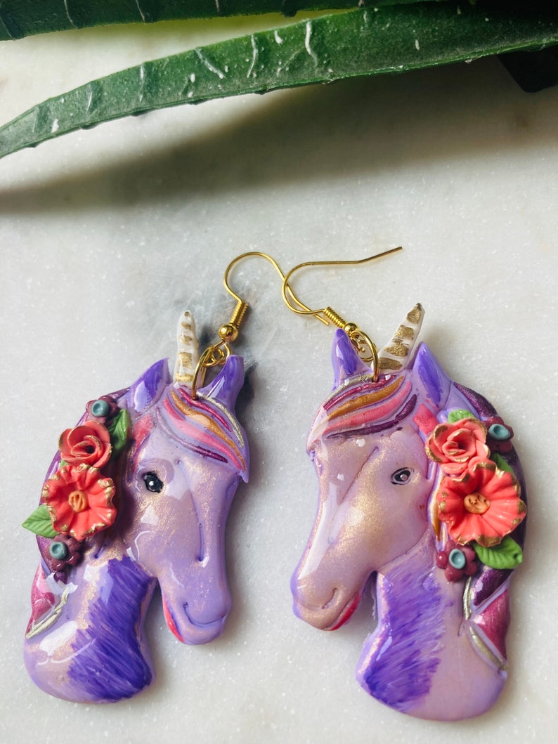 Summer earrings// animal earrings// unicorn earrings// autumn earrings// flower earrings// polymer clay earrings// summer earrings. image 5